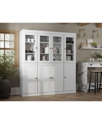 100% Solid Wood 65" Pantry China Cabinet with Clear Glass, Shaker Doors, 2-Drawers & Adjustable Shelves