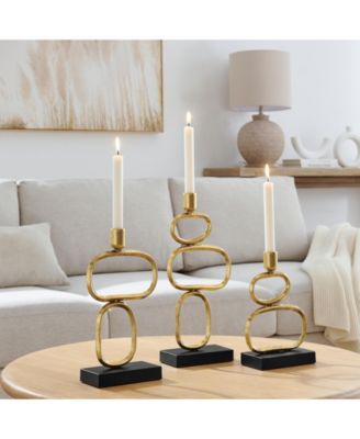 Eduardo Gold and Black Candlestick Candle Holders - Set of 3