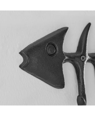 Fishbone Decorative Wall Sculpture Utility Hook Unit with 4 Hooks