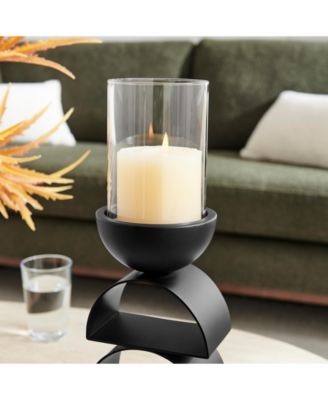 Black Geometric Pedestal Tabletop Candle Holders Set of 2