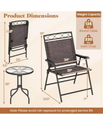 3 PCS Outdoor Bistro Dining Furniture Set with 1.57" Umbrella Hole Rippled