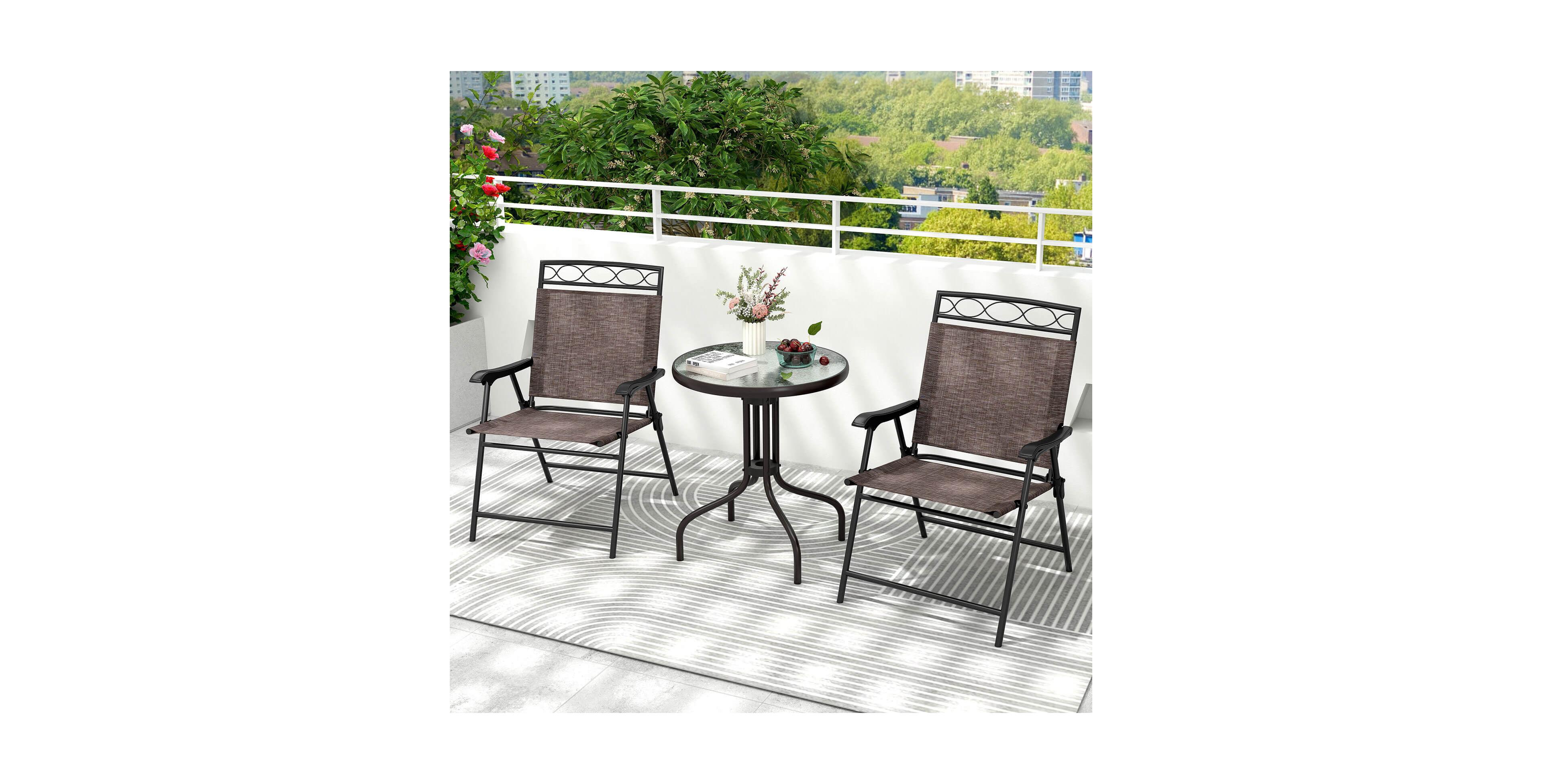Costway 3 Pcs Outdoor Bistro Dining Furniture Set with 1.57" Umbrella Hole Rippled