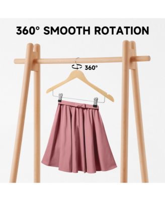 Premium Wooden Clothes Hangers with Swivel Hook – Solid Wood Skirt/Pant Hangers with Clips for Suits and Coats