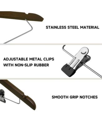 BP4U Premium Wooden Clothes Hangers with Swivel Hook – Solid Wood Skirt/Pant Hangers with Clips for Suits and Coats