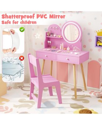 Kids Vanity Set with Lighted Mirror Princess Makeup Dressing Desk & Chair