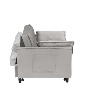 55 Inch Pull Out Sleeper Loveseat Sofa Bed, Convertible Velvet Couch with Pillows and Side Storage Pockets