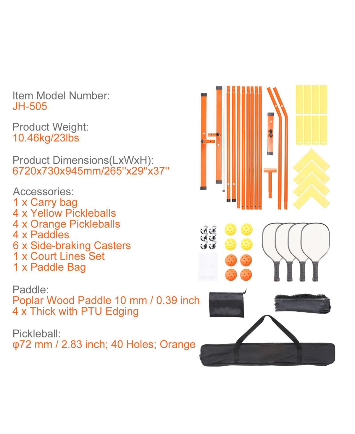 Mecale 22FT Portable Pickleball Net Set with Bag, Balls, Paddles, Wheels and Court Lines, Regulation Size Frame