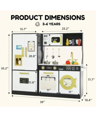 Pretend Play Kitchen Wooden Toy Set for Kids with Sounds, Utensils, Oven & Microwave, Gift for Age 3+