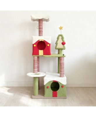Particle Board 54" 2 Condos + Anti-Tip Design Christmas Cat Tree