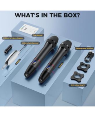 UHF Wireless Microphone System 2 Metal Handheld Mics Rechargeable Auto Frequency Scan LCD Display 200ft Range for Karaoke Church Stage