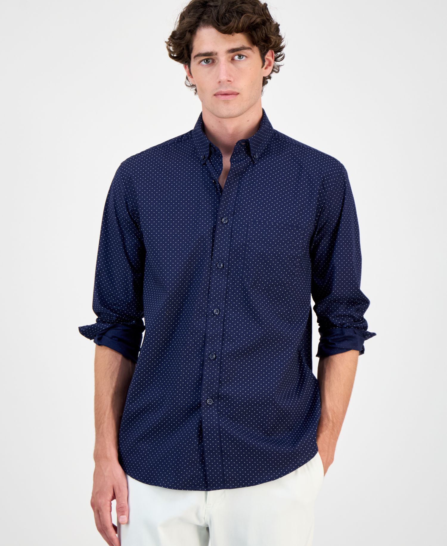 Men's Micro Dot Print Stretch Cotton Shirt