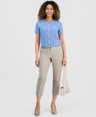 Petite Marled Short-Sleeve Cardigan