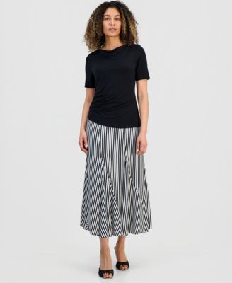 Petite Striped Midi Skirt