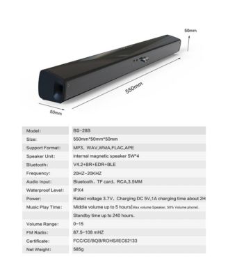 4-Speaker Surround Sound Bar with Wireless Subwoofer, Bluetooth 5.0 & FM Radio