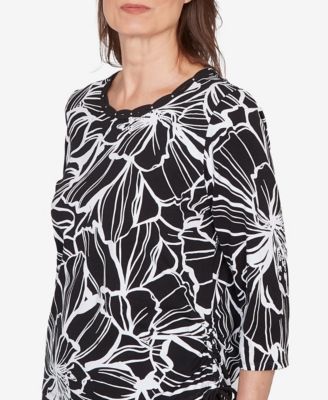 Petite Classic Floral Linework Side Tie Ruched Top