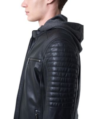 Men's Belmont Leather Jacket for Men with Hood and Chestpiece