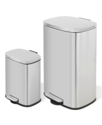 13+2.1 Gal Oval Stainless Steel Step-on Trash Can Set