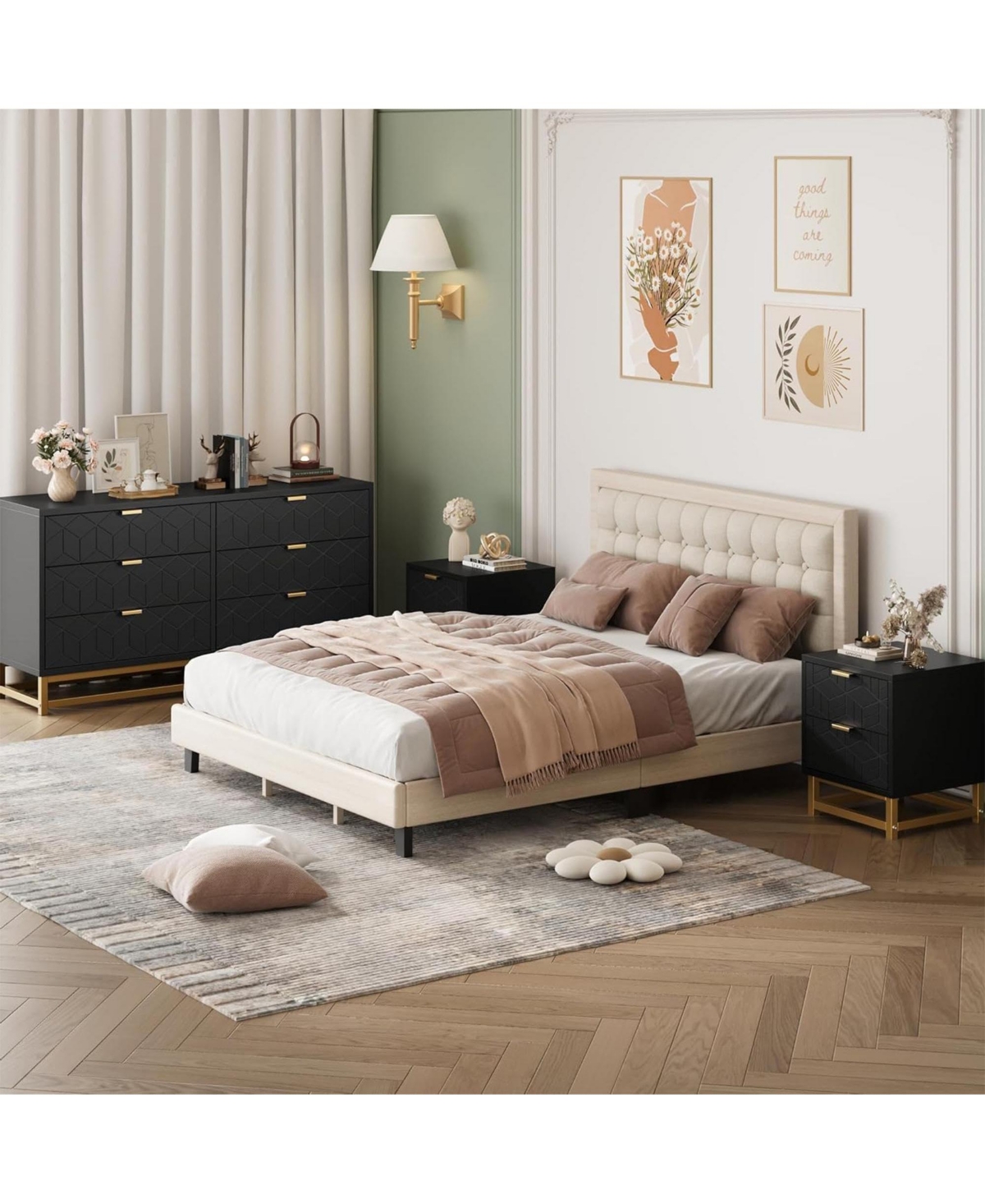 gaomon Dresser for Bedroom, 53.5" Large Organizer, 6 Drawer with Golden Metal Handle and Legs