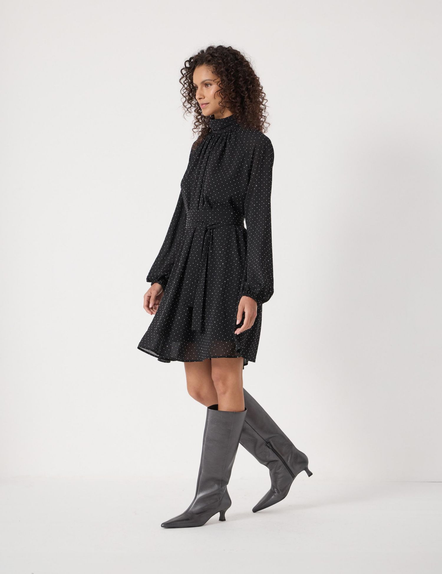 Women's Diamante Gathered Neck Mini Dress