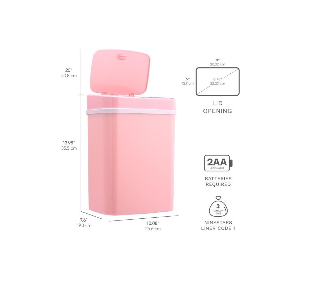 Ninestars Rectangular Motion Sensor Trash Can 3.2 Gallon Abs