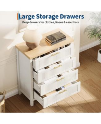 Fluted Dresser for Bedroom, Chest of Dressers, 35inch Tall Dresser for Closet with 4 Fluted Drawers, Chest with Clothes Storage Cabinet, White