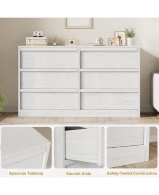 6-Drawer Modern Double Dresser Organizer, Large Storage Wooden Chest for Bedroom, Living Room, Nursery, Hallway, White