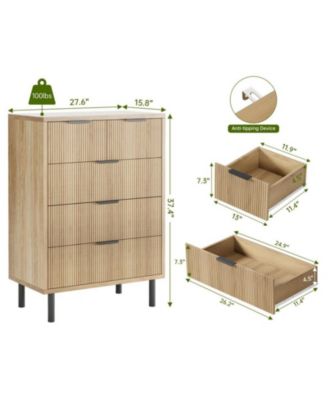 5-Drawer Modern Fluted Wide Wood Dresser, Chest Organizer with Metal Legs, Anti-Tipping for Bedroom, Living Room