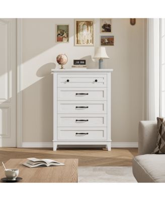 5-Drawer White Freestanding Wooden Chest, 41.3" Tall, Vertical Dresser for Living Room, Bedroom, Entryway