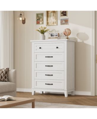 5-Drawer White Freestanding Wooden Chest, 41.3" Tall, Vertical Dresser for Living Room, Bedroom, Entryway