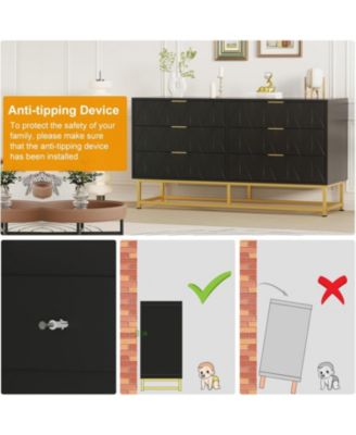 6-Drawer Black Engineered Wood Dresser, Rust-Resistant Finish, Sturdy Metal Frame, Bedroom Storage, Black