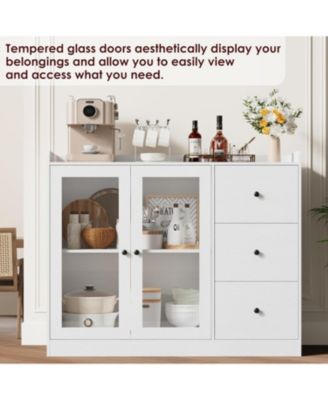 43 Inch Buffet Cabinet with Storage, Modern Sideboard with Guardrail, Adjustable Shelves, 3 Drawers, Kitchen, White