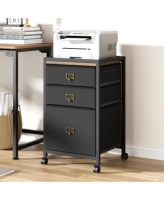 3-Drawer Compact Mobile Filing Cabinet with Stylish Fabric, Storage Solution with Legs & Wheels, Bedroom, Black