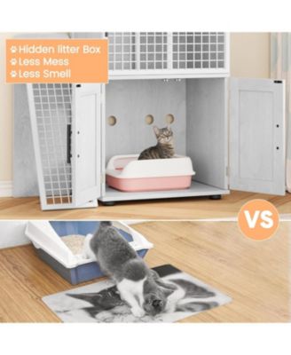 Modern Cat Litter Box Enclosure, Dual Layer Hidden Washroom, Sturdy Ladder, Indoor Cat Cabinet, White