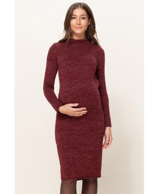 Maternity Mock Neck Long Sleeve Side Slit Sweater Dress