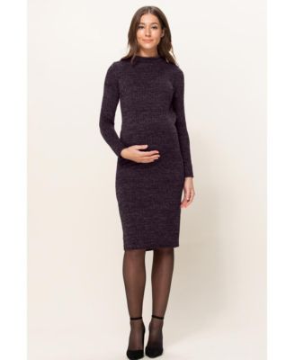 Maternity Mock Neck Long Sleeve Side Slit Sweater Dress