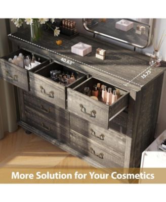 Rustic Grey 9-Drawer Bedroom Dresser, 37.8" Tall Wood Chest with Wide Drawers & Carved Metal Handles, Sturdy Organizer for Living Room Hallway
