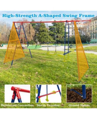 Swing Set for Backyard with 2 Height Adjustable Swings Glider Basketball Hoop