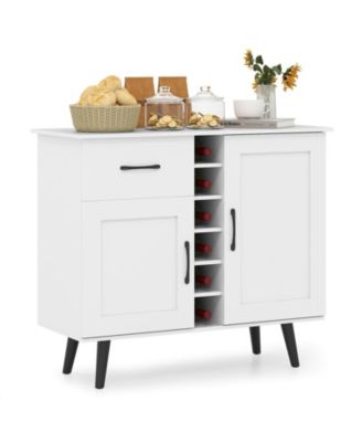 2-Door Wine Bar Cabinet Kitchen Sideboard Buffet with Drawer & Adjustable Shelves