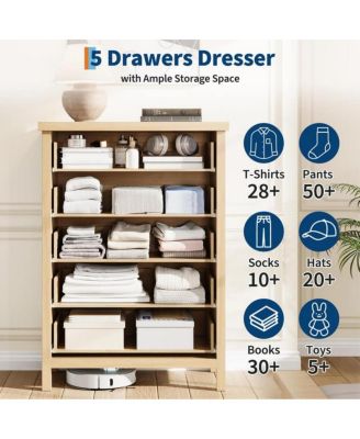 5-Drawer Modern Fluted Dresser Bedroom Chest, Fluted Drawers with Metal Handle, Large Storage Cabinet for Nursery, Living Room