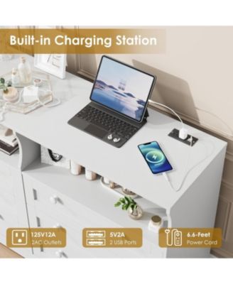 6-Drawer Modern Dresser with Power Outlet & LED Light, Large Capacity Wood Storage Chest TV Stand for Bedroom, Living Room