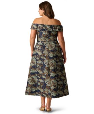 Plus Size Off-The-Shoulder Metallic Jacquard Dress