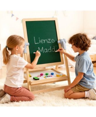 Kids Art Easel, 2-in-1 Wooden Double-Sided Easel with Whiteboard, Chalkboard and Painting Accessories