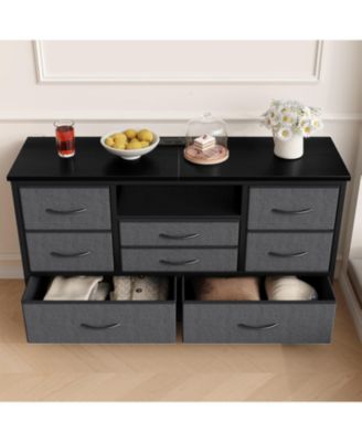 8-Drawer Dresser TV Stand with LED Lights & Charging Station, 55" Entertainment Center Storage
