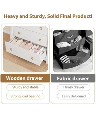 3-Drawer Modern Wood Dresser Bedroom Chest with Golden Metal Ring Pull Handles, Storage Cabinet for Living Room, Entryway, Antique White