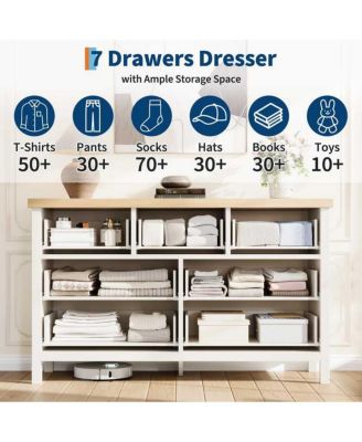 7-Drawer Modern Fluted Dresser Bedroom Chest, Fluted Drawers with Metal Handle, Large Storage Cabinet for Nursery, Living Room