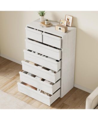 7-Drawer Modern Tall Wooden Dresser, 46" Large Storage Chest Organizer for Bedroom, Living Room, Nursery, White