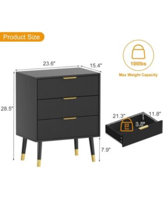 3-Drawer Polished Metal Dresser, Metal Handles & Legs, Lightweight Space-Saving Bedroom, Living Room Chest, Black