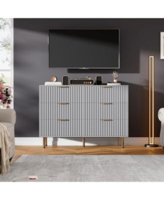 6-Drawer Modern Fluted Dresser, 47.2 Inch Wide Chest, Deep Drawers, TV Stand, Wooden Organizer for Bedroom, Living Room, Kids Room