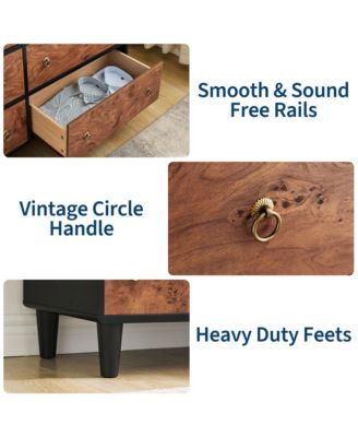 6 Drawer Modern Dresser, Space-Saving Narrow Wood Chest with Curved Profile, Vintage Handles, Bedroom, Entryway