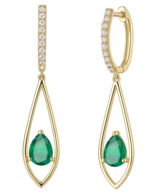 Emerald (1-1/4 ct. t.w.) And Diamond (1/6 ct. t.w.) Drop Earrings in 14k Gold (Also Available in Sapphire & Ruby)